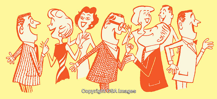 Retro Style Illustration of Social Gathering With Lively Conversation