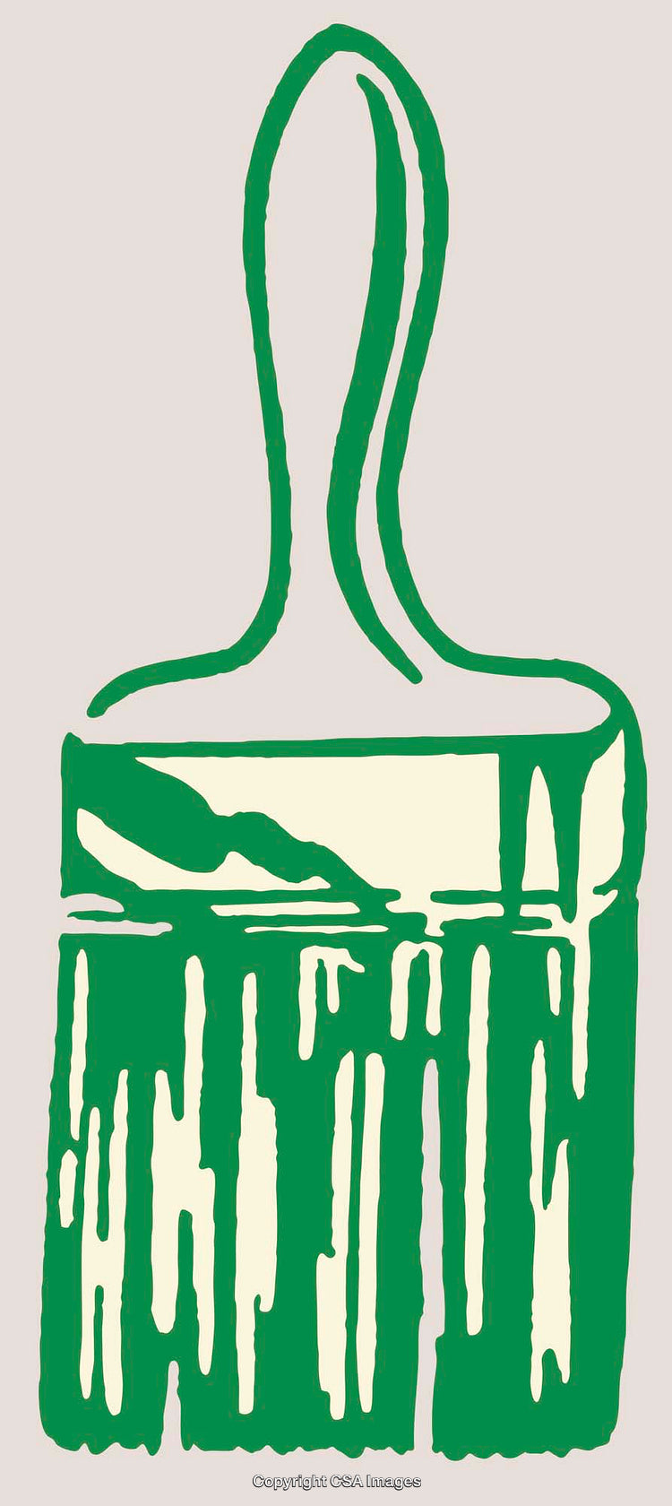 Green and White Illustration of a Paintbrush on Beige Background