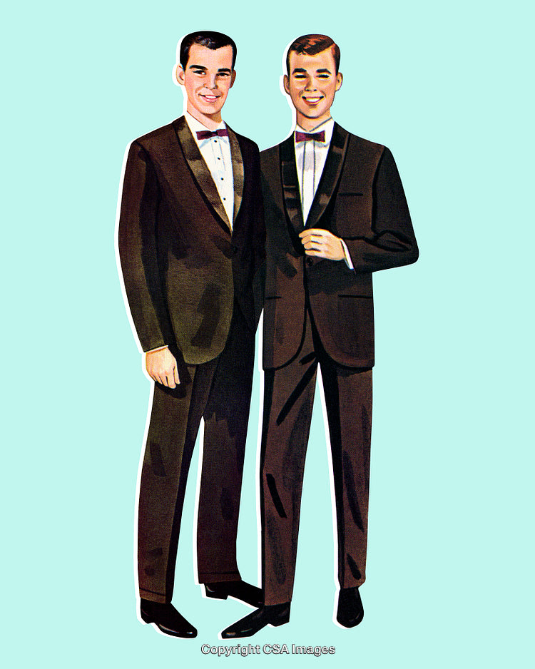Retro Style Illustration of Two Men in Formal Attire Smiling