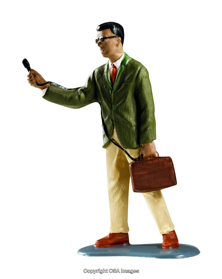 Vintage Businessman Toy Figurine in Green Jacket Holding Briefcase and Umbrella