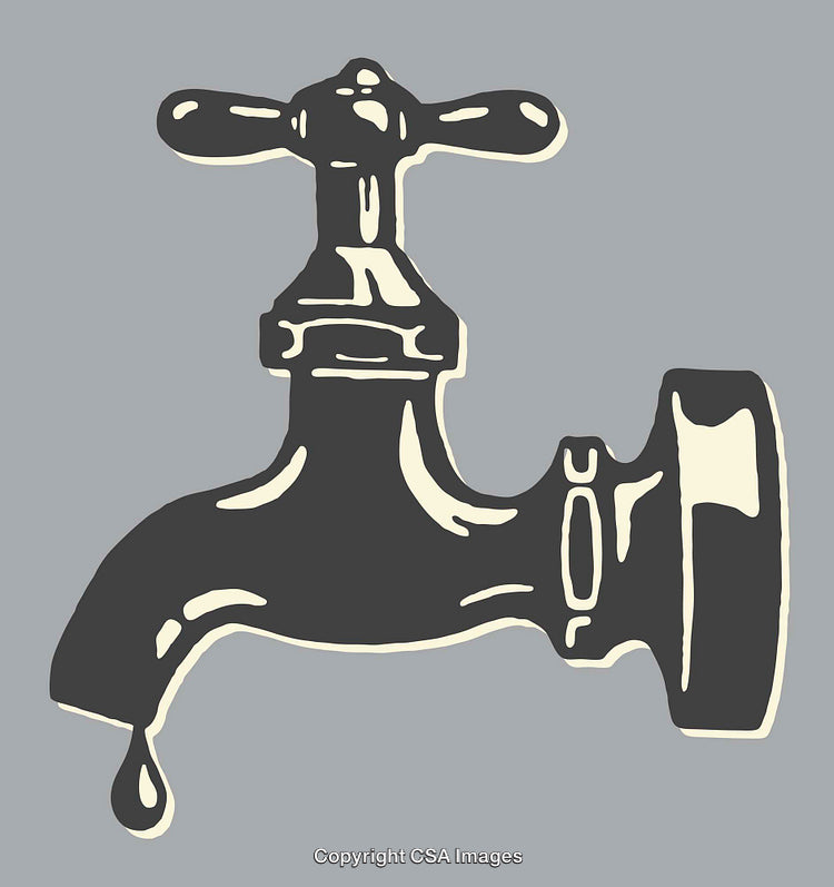 Minimalistic Line Art Illustration of a Water Faucet with Droplet