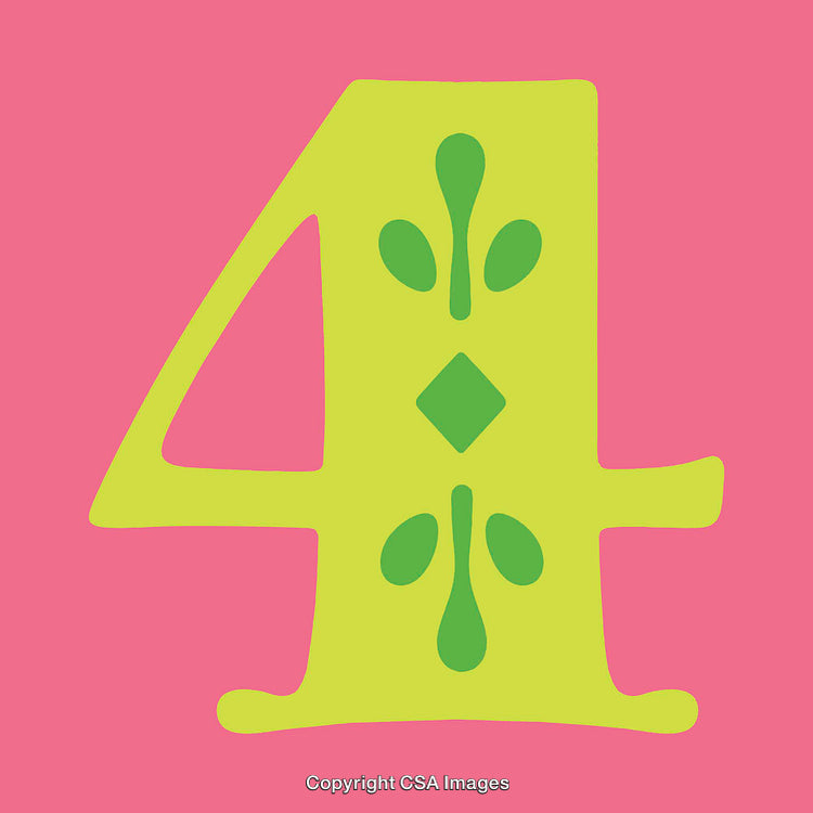 Bright Number Four With Decorative Pattern on Colorful Background