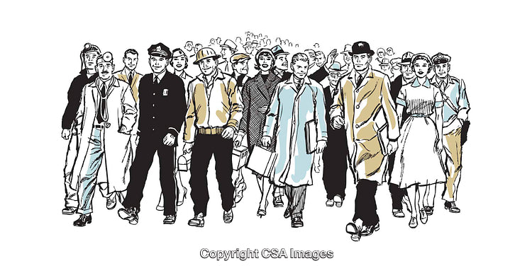Illustration of Diverse Group of Professionals and Workers Walking Together
