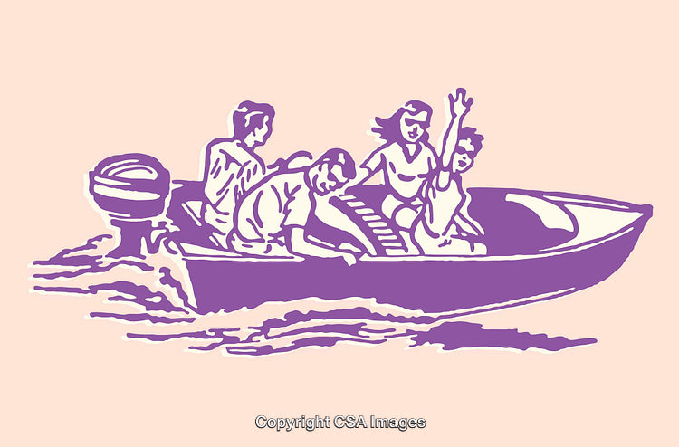 Illustration of a Group Enjoying a Motorboat Ride Together