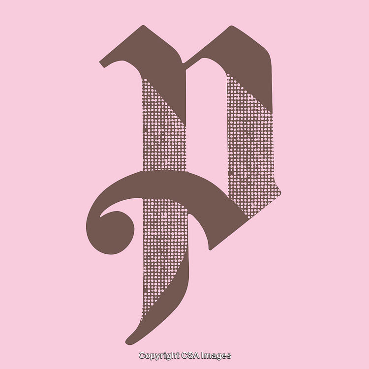 Decorative Letter P with Artistic Halftone Design on Pink Background