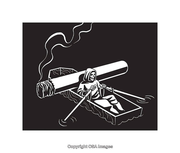 Grim Reaper Rowing a Cigarette Boat Illustration