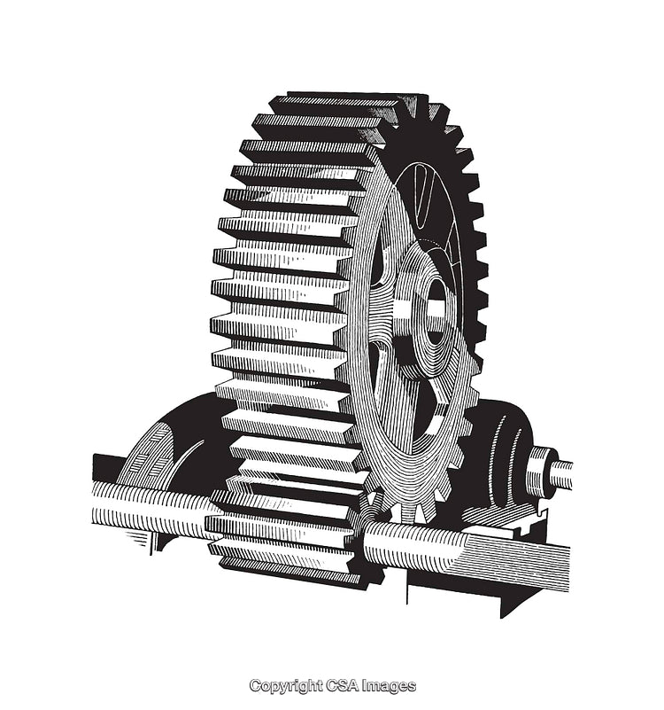 Black and White Line Art of Mechanical Gear System