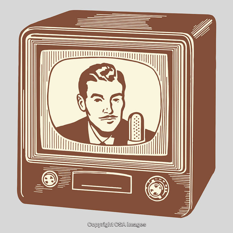 Retro Television with Vintage Broadcast Illustration in Classic Line Art Style