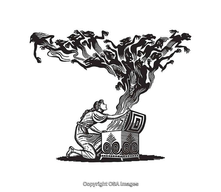 Black and White Line Art of Pandora's Box Illustration