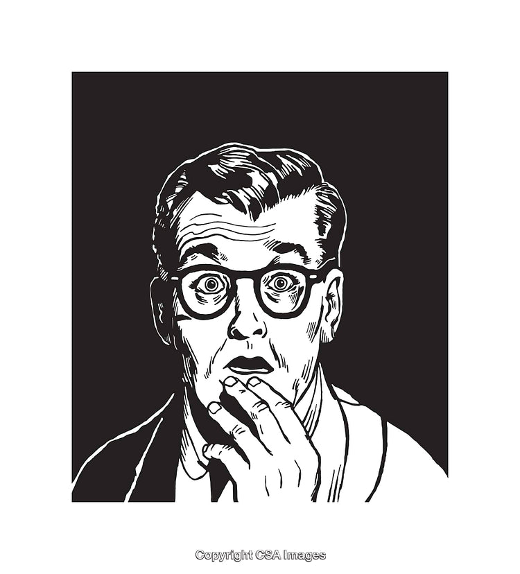 Surprised Man in Retro Comic Style Black and White Line Art