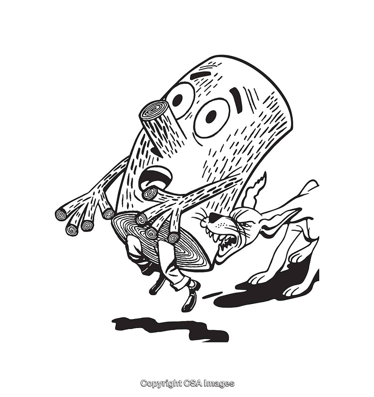 Black and White Illustration of a Comical Scene with Animated Characters