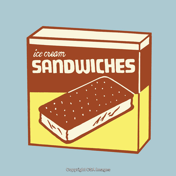 Vintage Ice Cream Sandwich Packaging Artwork on Blue Background