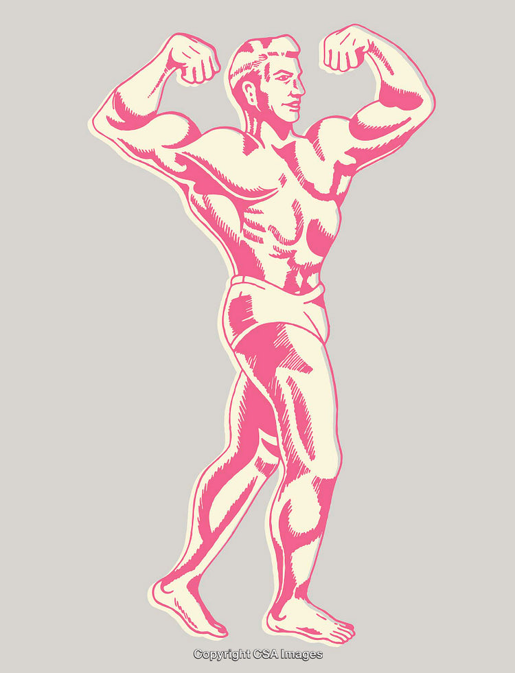 Vintage Style Illustration of a Flexing Athletic Male Figure