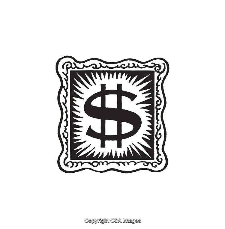 Intricate Black and White Dollar Sign Design in Frame