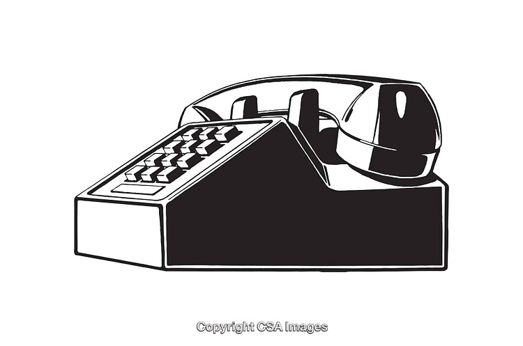 Black and White Retro Telephone Line Art Illustration