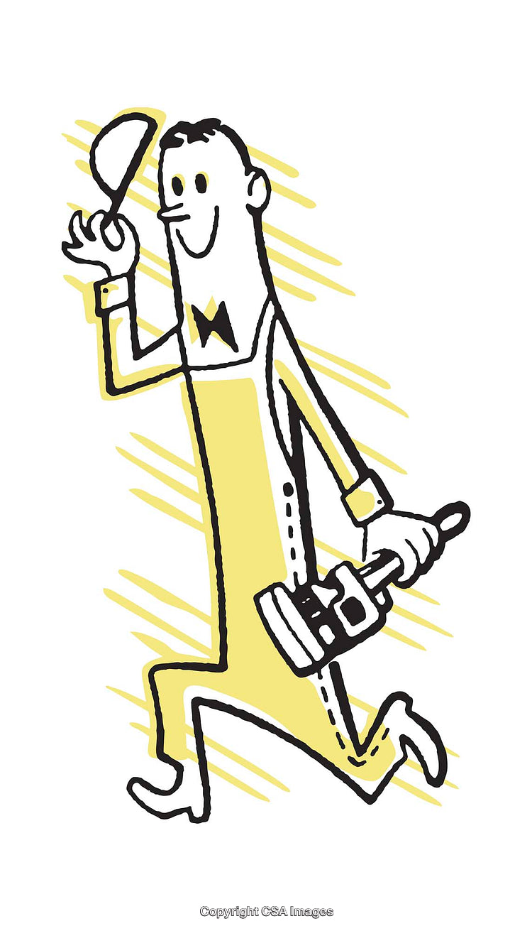 Retro Illustration of a Cheerful Worker in Yellow with Paintbrush and Hat