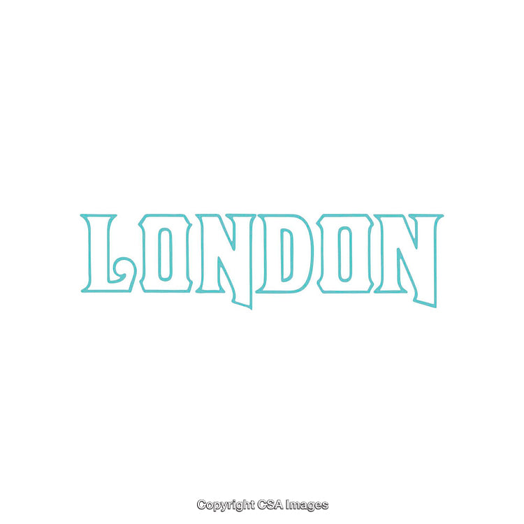 Stylized Text Illustration of London in Light Blue Against White