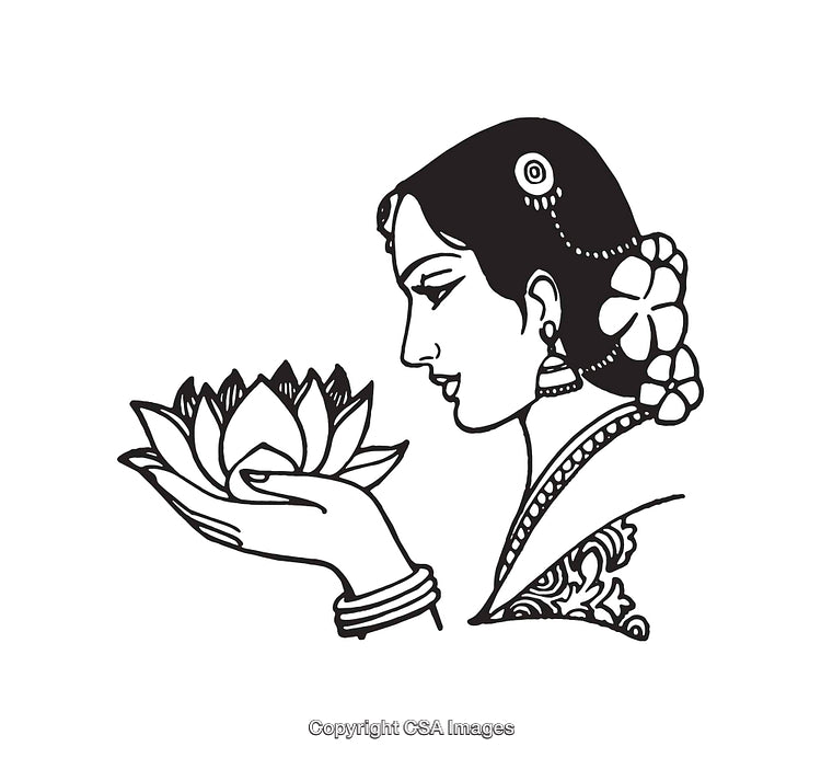 Illustration of Woman Holding a Lotus Flower in Graceful Pose