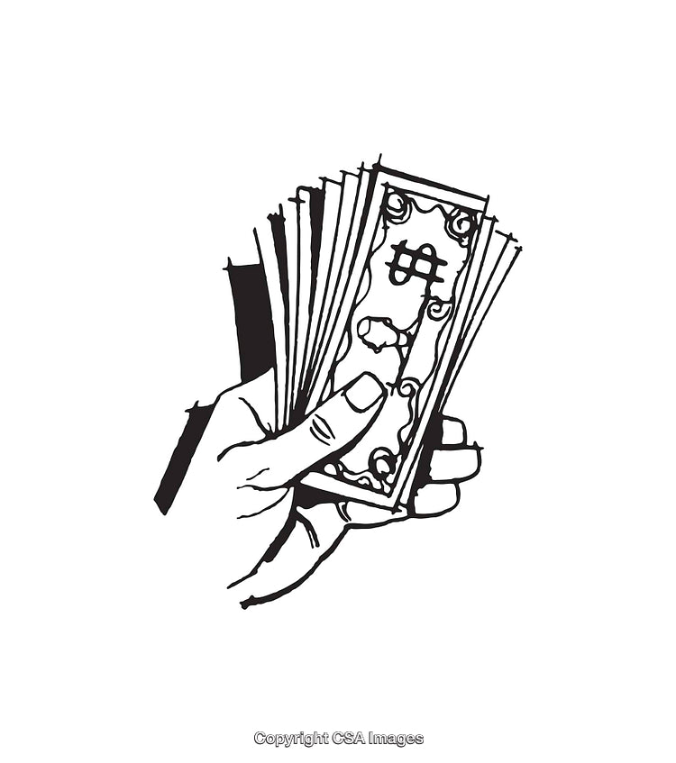 Hand Holding a Stack of Bills in Line Art Style