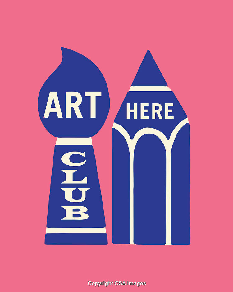 Creative Color Line Art Design Featuring Brush and Pencil Shapes