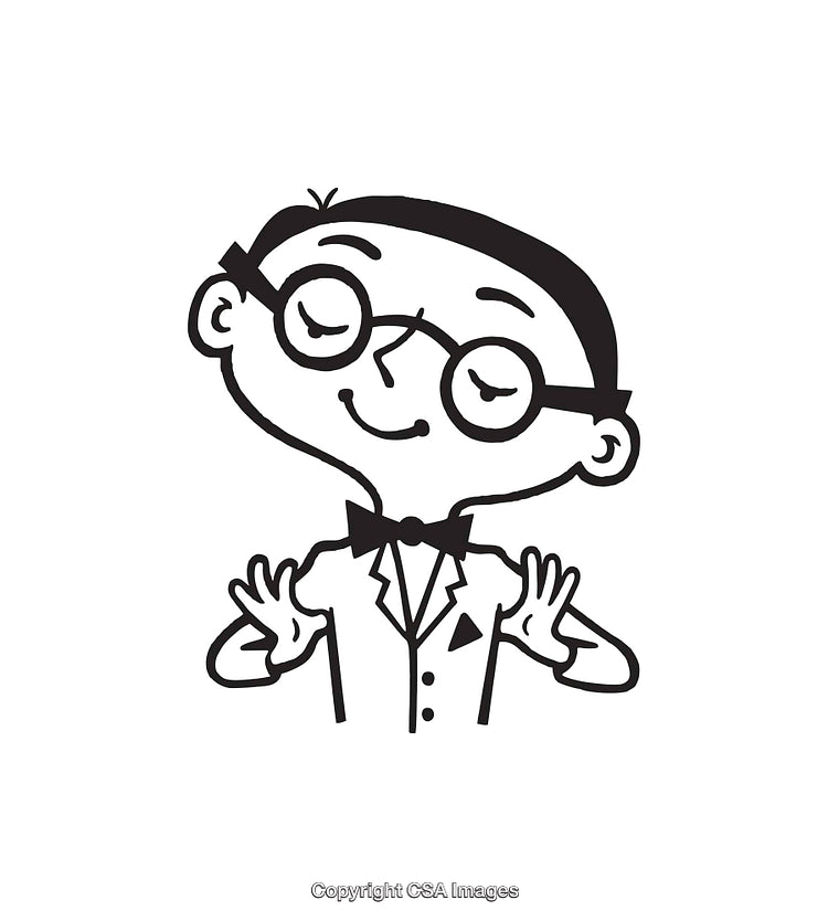 Black and White Cartoon Illustration of an Intellectual Character Smiling
