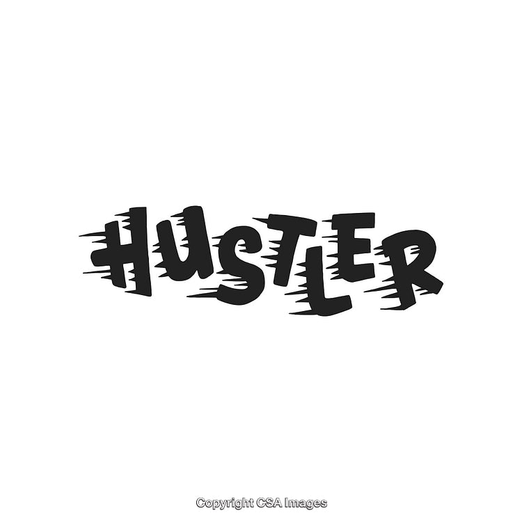 Dynamic Text Illustration Featuring the Word Hustler on White Background