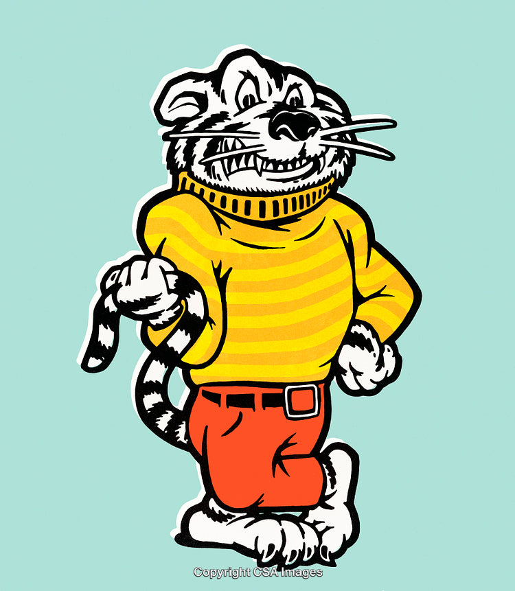 Cartoon Tiger in Bright Outfit Carrying a Tail for Fun Illustration