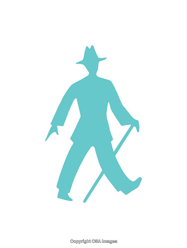 Silhouette of a Walking Person Icon with a Cane on White Background