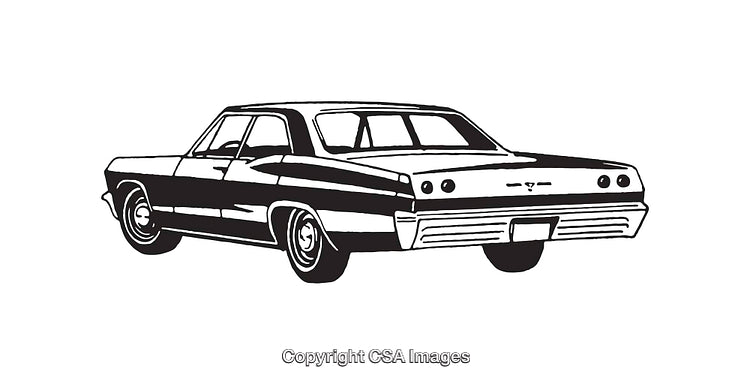 Classic Car in Black and White Line Art Illustration