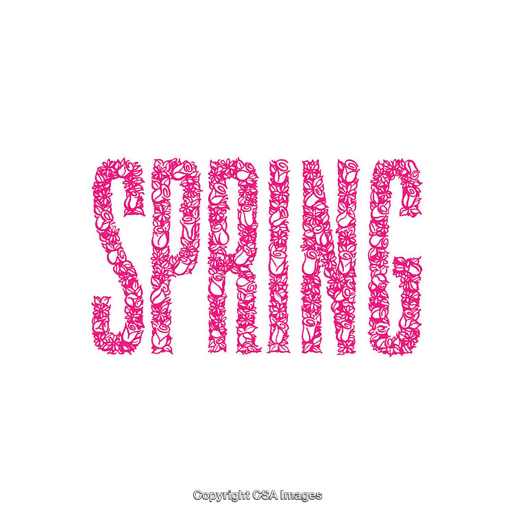 Spring Typography Made of Floral Patterns in Vibrant Pink Color