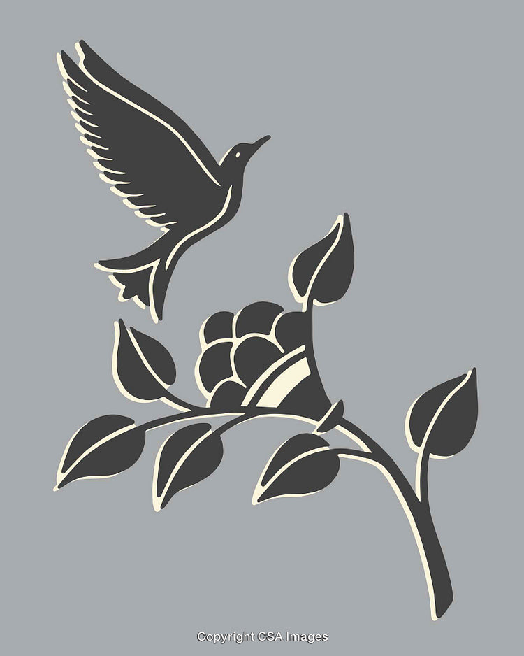 Elegant Line Art of Flying Bird and Flowering Plant on Soft Background