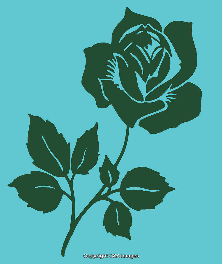 Silhouette of a Rose Flower Against a Blue Background in Artistic Illustration