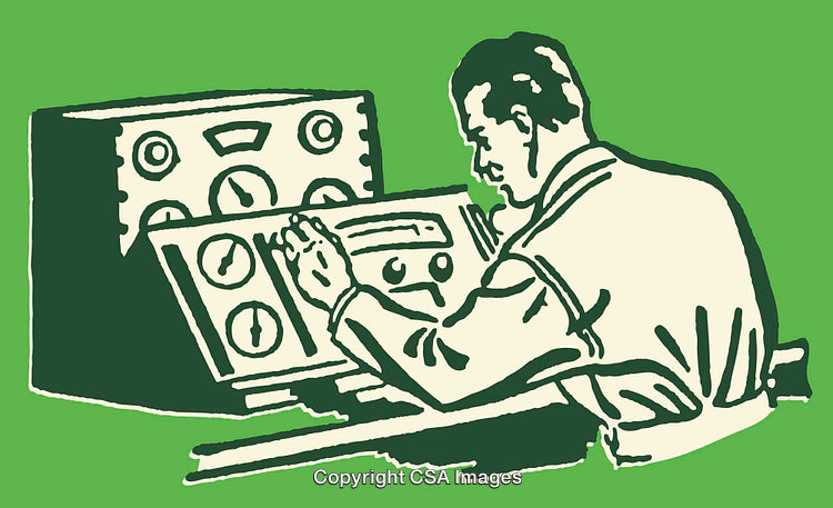 Vintage Style Illustration of a Technician with Equipment on Green Background