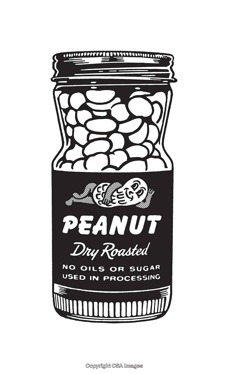 Black-and-White Illustration of a Peanut Jar Label Design