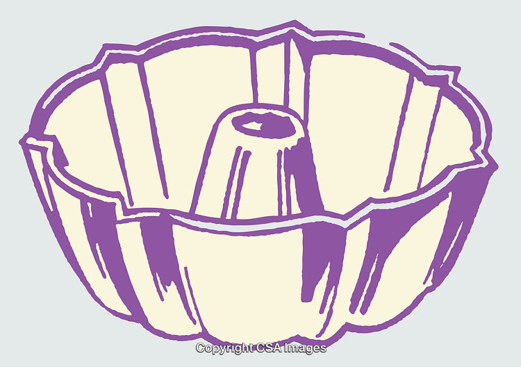 Purple and Cream Color Line Art Illustration of a Bundt Cake Pan