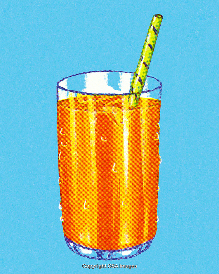 Refreshing Glass of Orange Juice with Straw Against a Blue Background