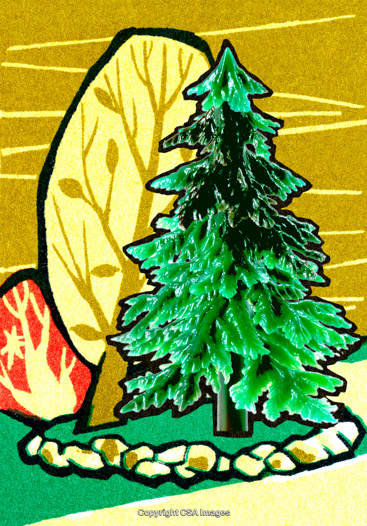 Brightly Colored Plastic Tree with Artistic Background Design