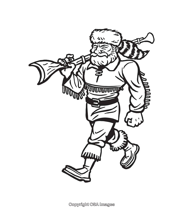 Vintage Illustration of a Mountain Man Walking with Rifle Outline