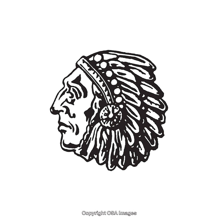 Black and White Illustration of Tribal Chief Profile with Traditional Headdress