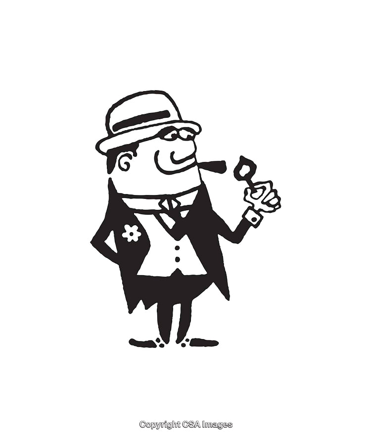 Vintage Black and White Illustration of a Gentleman Smoking a Pipe
