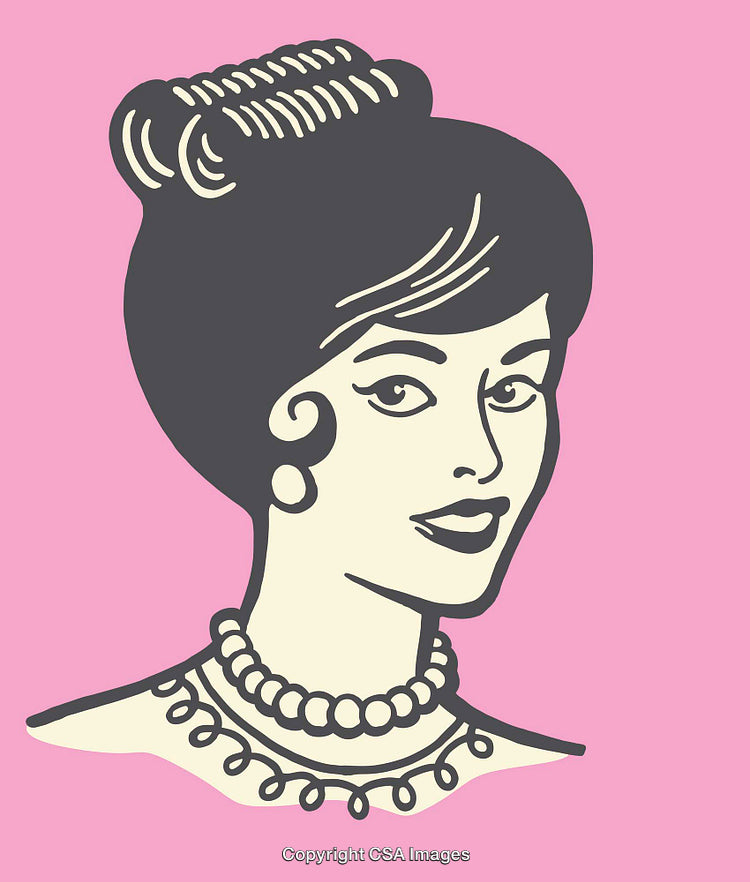 Retro Line Art Illustration of a Woman with Elegant Hair and Jewelry