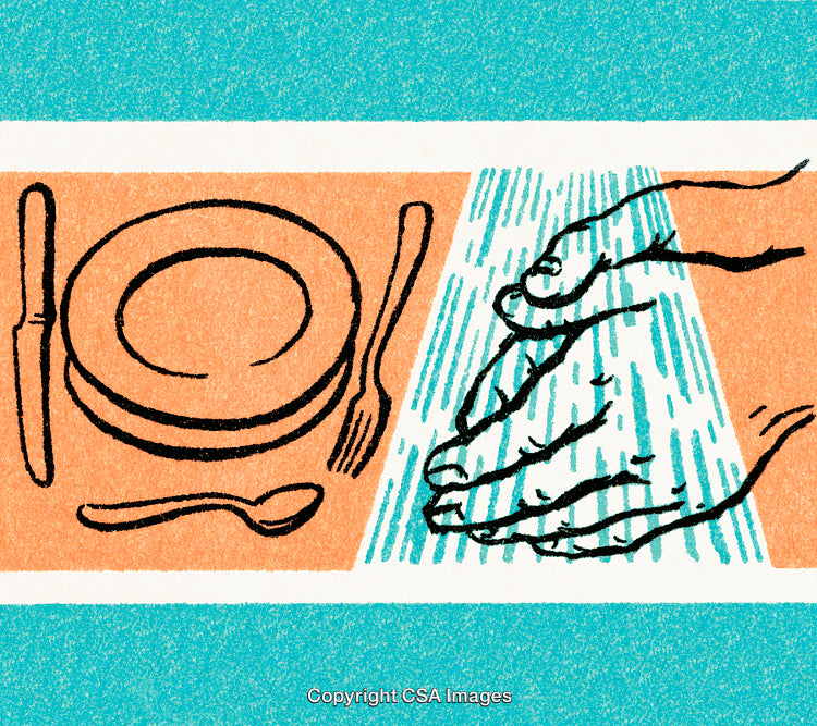 Illustration Of Hand Washing Before Dining With Table Setting