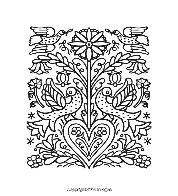 Intricate Black And White Line Art of Flowers and Birds