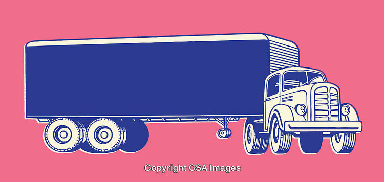 Retro Line Art Illustration of a Semi Truck on Solid Background