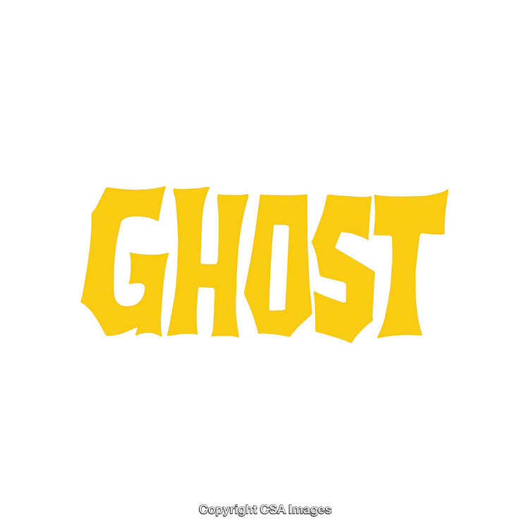 Yellow Stylized Ghost Lettering on a Plain White Background