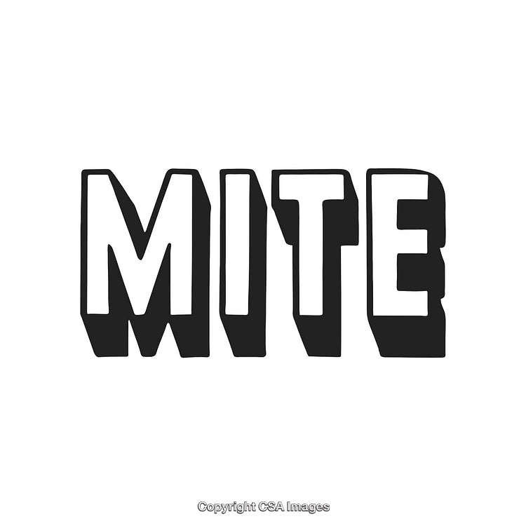 Black and White MITE Text Illustration in Bold Cartoon Style