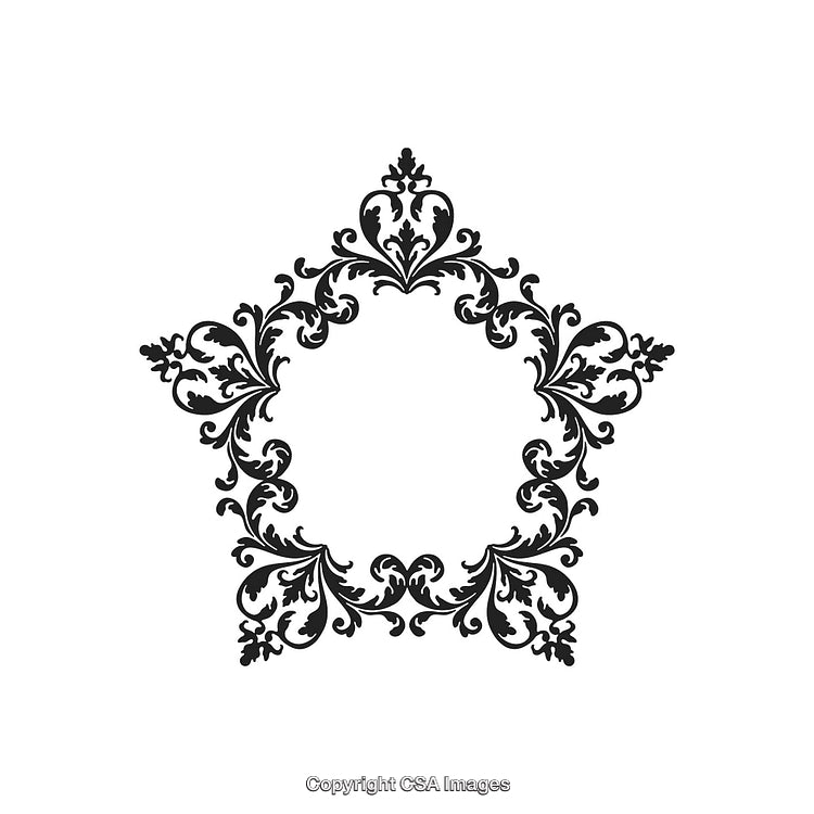 Elegant Black and White Star Ornament With Intricate Floral Design