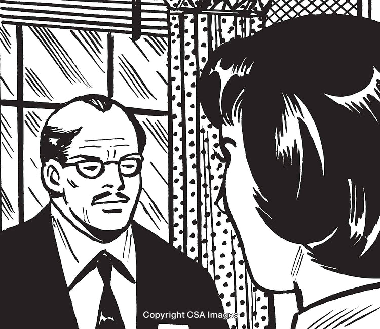 Retro Styled Illustration of a Man and Woman in Conversation
