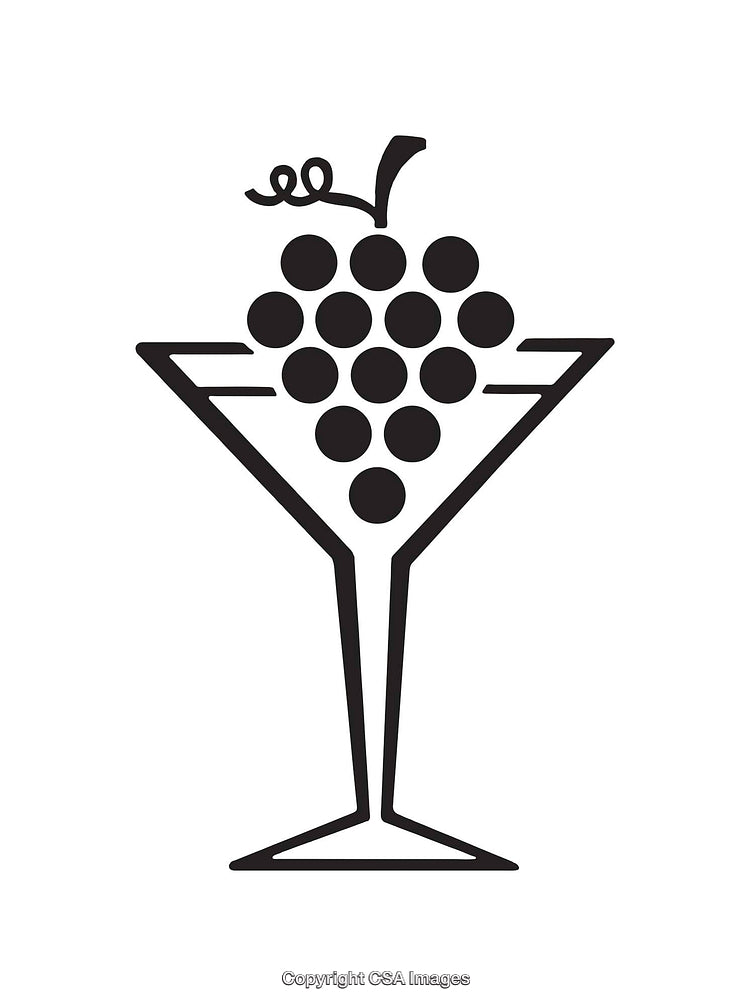 Abstract Line Art Martini Glass With Grape Design Illustration