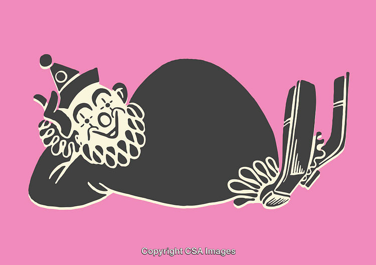 Whimsical Clown Illustration with Retro Style and Pink Background